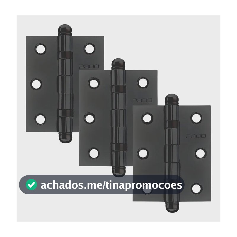 Kit 3 Dobradiças Aço 3,5x3 C/ Rolamento Preta Pado 3530 R EP