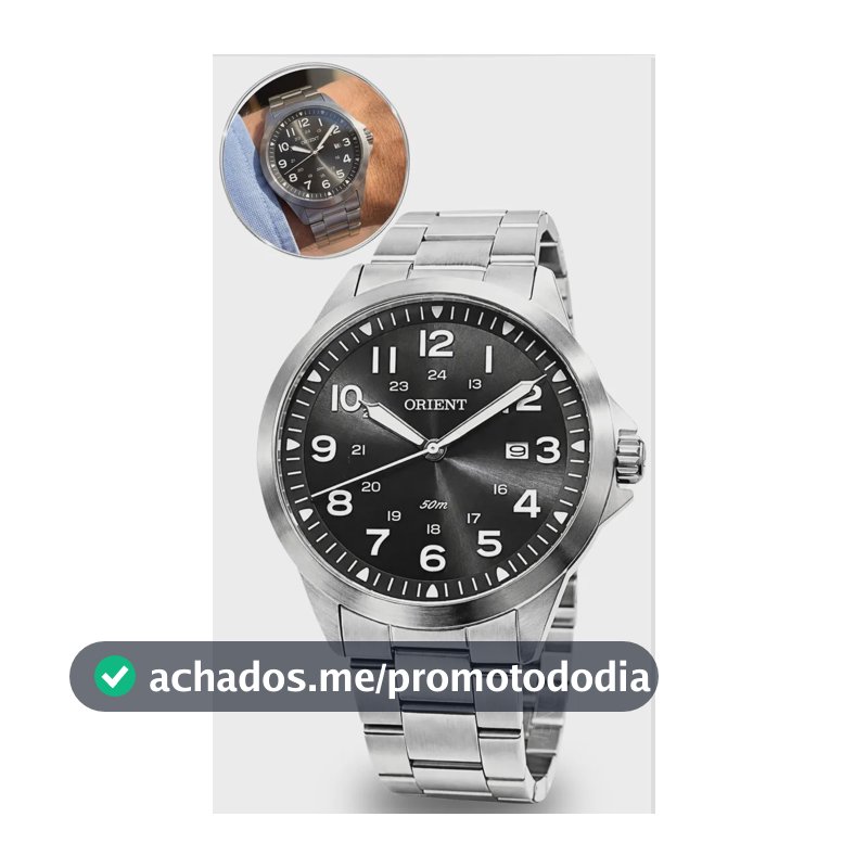 Relógio Orient Masculino Prata Fundo Preto Analógico Aço Inoxidável Prova D'agua 50m Original