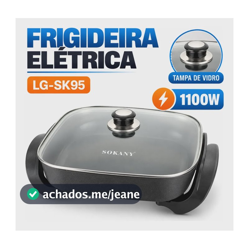 Panela Elétrica Frigideira Sokany 1100w Fritar Assar Ferver Cinza-escuro 110v