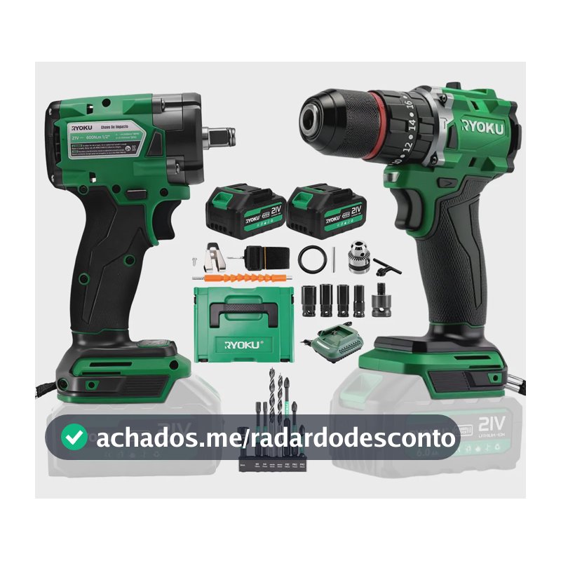 Kit Parafusadeira Furadeira Chave De Impacto Brushless Ryoku