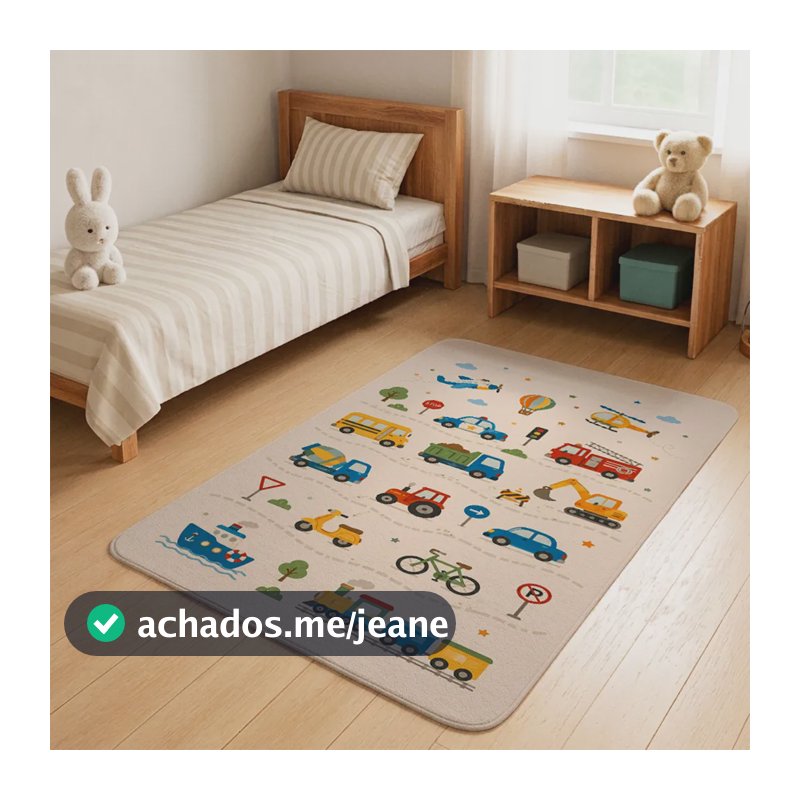 Tapete Kids Infantil Atividades Decorativo Educativo 69x118 Mundo Dos Veículos