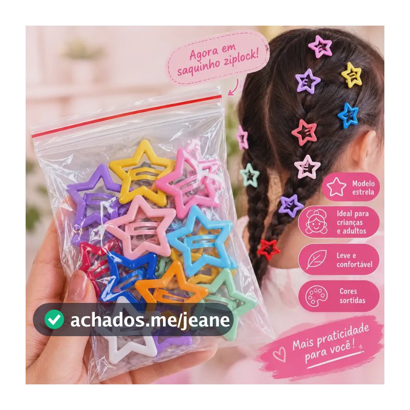 50Unid Presilhas Estrela Colorida Tic Tac Cores Sortidas Infantil Prendedores Cabelo Menina Grampos Estrelinhas Clip Xuxinha 50 Unidades