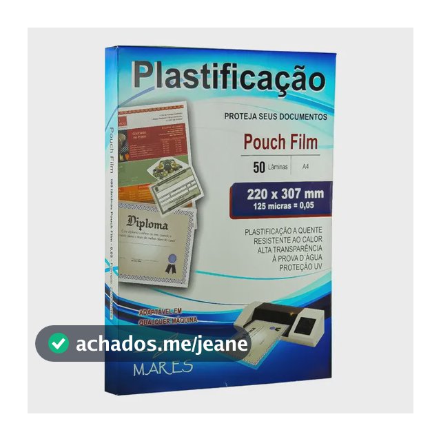 Plástico para Plastificação Mares A4 220x307 125 Micras 50un