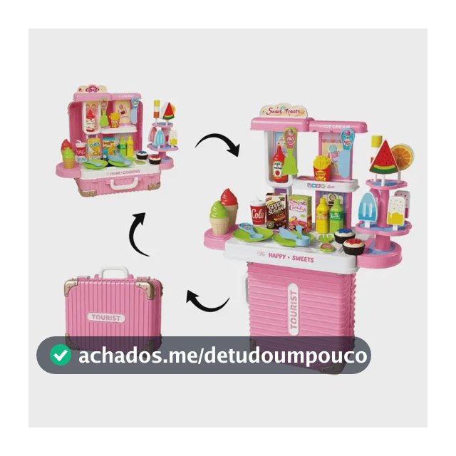 Bancada Confeitaria Brinquedo Infantil 3 em 1 Maleta 38 Peças Sorvete Picolé Acessórios Maxi Toys