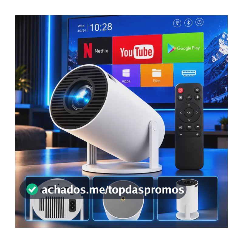 Mini Projetor HY300 4K Full HD Android 13 Wi-Fi Bluetooth Portátil para Celular Notebook TV Box Cinema em Casa Espelhamento de Tela Alta Definição Bivolt