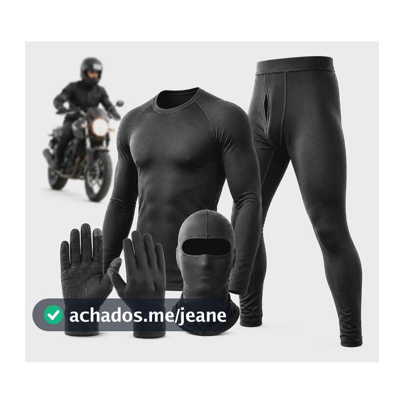 Kit Térmico Moto 4 Peças Balaclava E Luva Touch Preto Liso Único