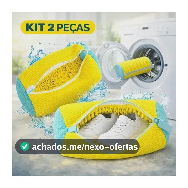 Kit 2 Sacos De Lavagem Tênis Sapatos Multiuso Máquina Lavar amarelo