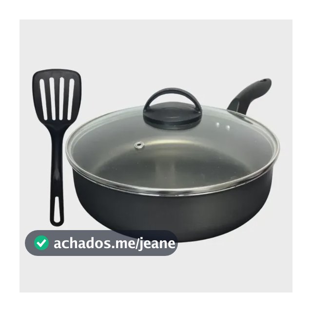 Frigideira 24 Antiaderente Alta Com Tampa De Vidro Cor Preto