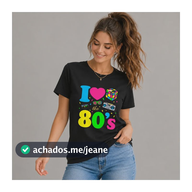 Camiseta Anos 80 Blusa Camisa T-shirt Modinha Algodão Casual Preto G