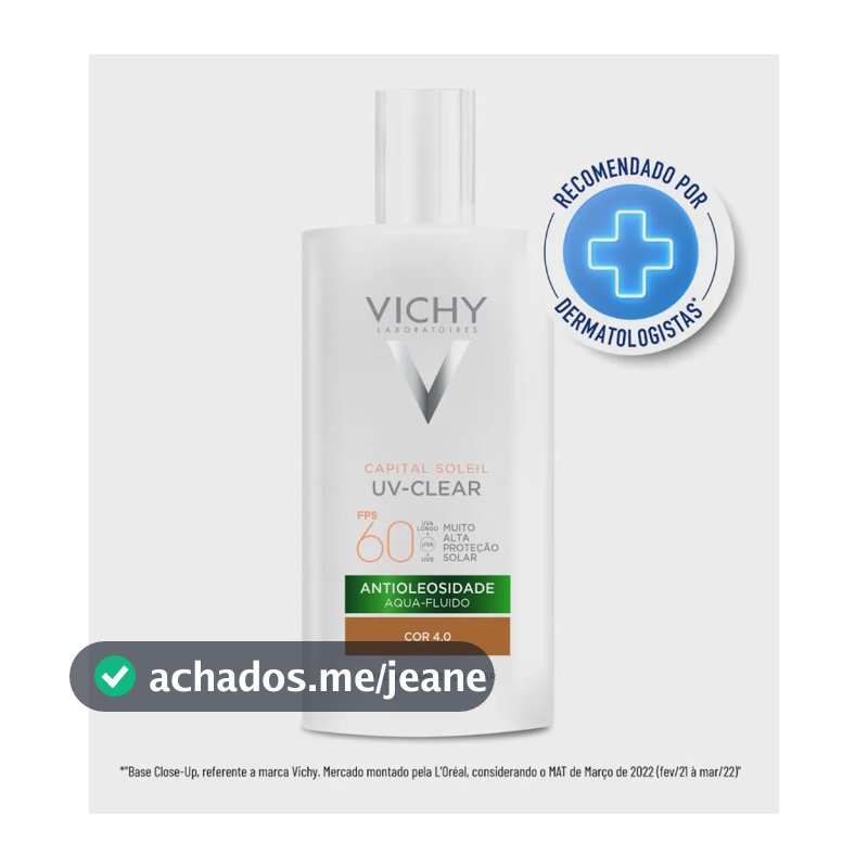 Protetor Solar Facial Antioleosidade Toque Seco, FPS 60, Reduz Acne e Poros Acabamento Invisível Com Niacinamida e Ácido Salicílico, Cor 4.0, Capital Soleil UV-Clear Vichy 40g