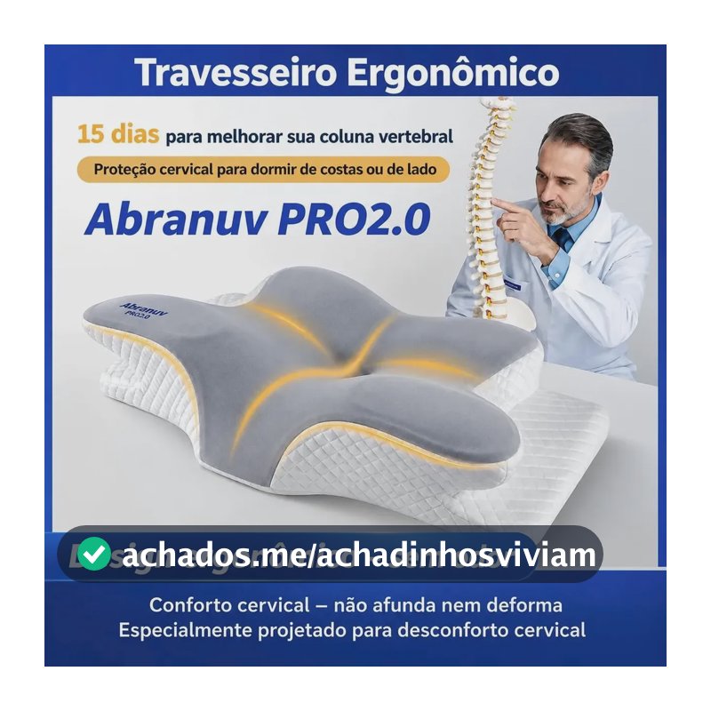 Travesseiro Cervical Abranuv Ergonômico Espuma Visco Dormir Branco