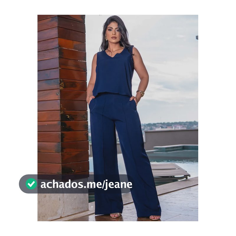 Conjunto Alfaiataria Feminino Moda Social Lycra Pantalona Azul-marinho M