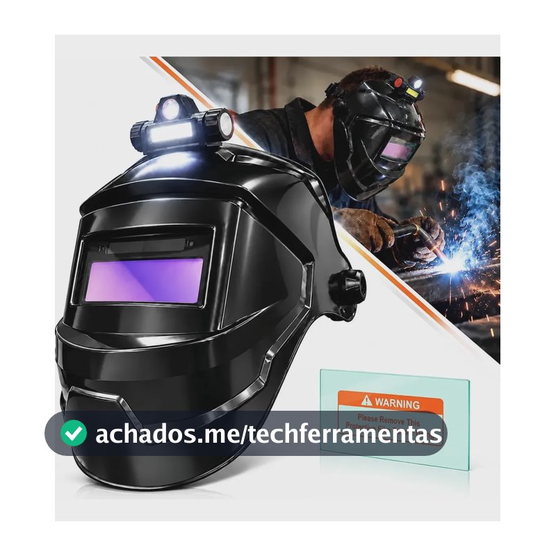 Máscara De Solda Automática Profissional Com Led E 10 Lentes Preto Terminator