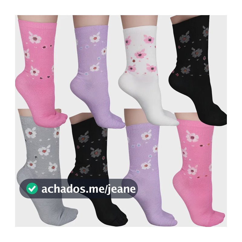 Kit 12 Pares Meia Feminina Cano Medio Atacado Revenda 34-41 Meias Sortidas Coloridas 34-41