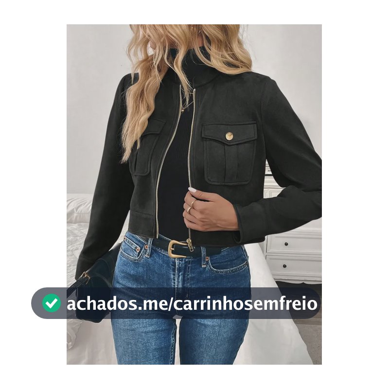 Jaqueta Suede Cropped Feminina Camurça Sintética Balada Moda Preto S Liso