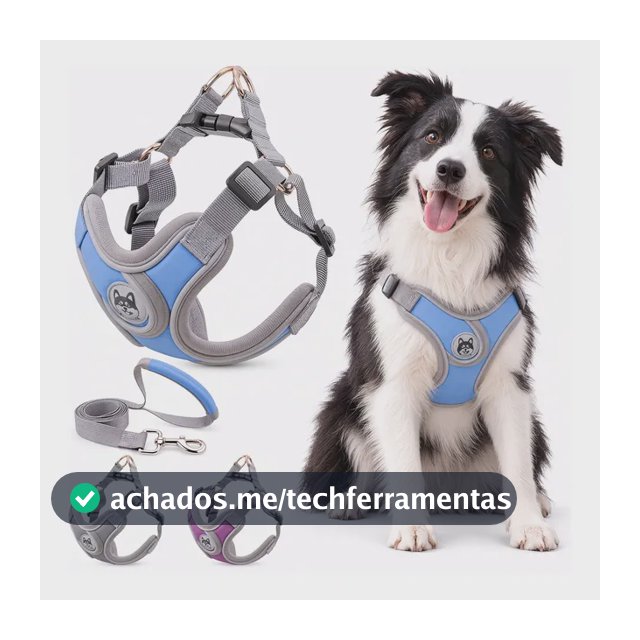 Coleira Peitoral Ajustável Com Guia Para Cachorro Reflexiva