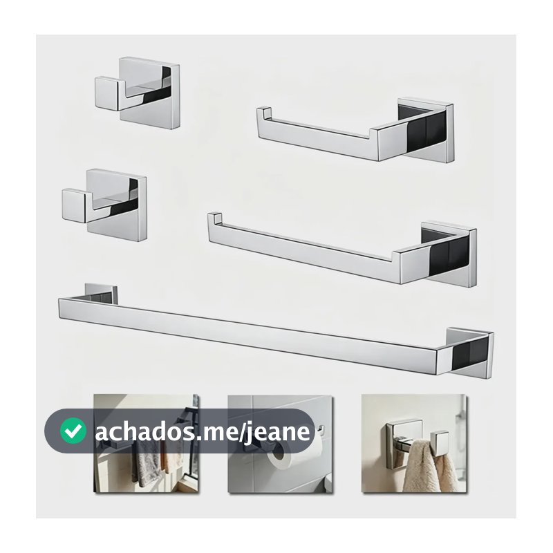 Kit Acessórios para Banheiro Hidralia em Aço Inox Prateado, 5 Peças