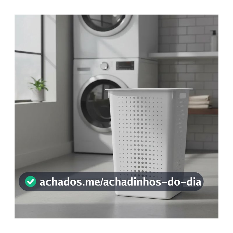 Cesto De Roupas 47 Litros Branco Com Tampa e Furos para ventilação - Ideal Banheiro Quarto Lavanderia Compacta Alças Laterais Resistente Prático