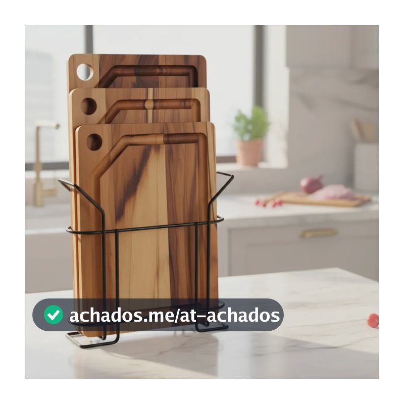 Kit 3 Tábua De Corte Carne Retangular De Madeira Com Suporte Lisa Marrom