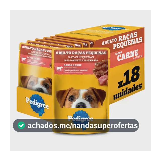 Ração Úmida Pedigree para Cães Adultos Raças Pequenas Sachês Carne 100g - Caixa com 18 unidades