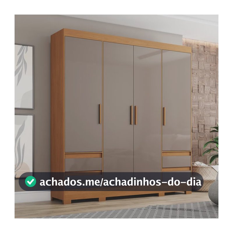 Guarda Roupa Casal 4 Portas 4 Gavetas B383 Briz Cinamomo/avelã