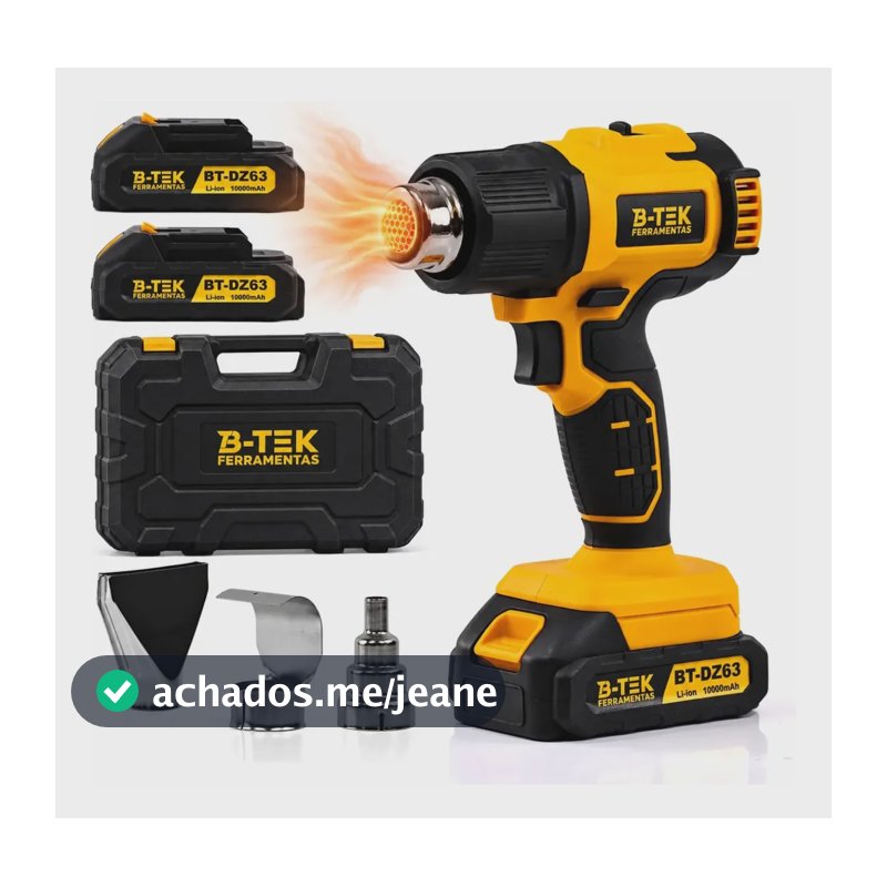 Pistola Soprador Térmico Com Maleta 2 Baterias Profissional Amarelo 21v