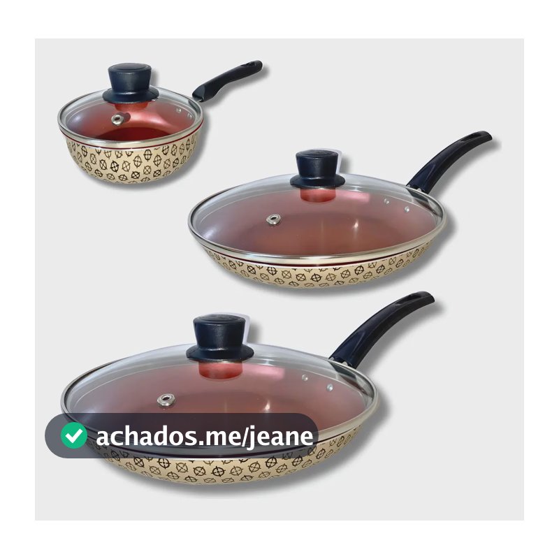 Jogo De Frigideira Rotoprint Antiaderente Com Tampa 3 Peças Cor Bege Rotoprint/vermelho