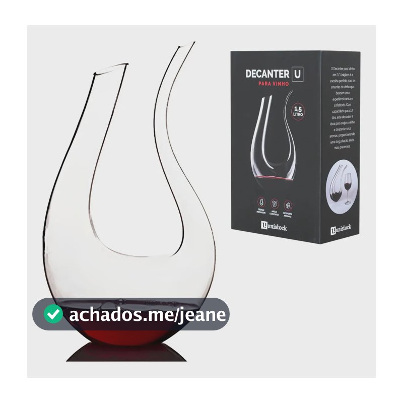Decanter De Vidro Ecológico Sem Chumbo Em U 1500ml Aerador Para Vinho Tinto