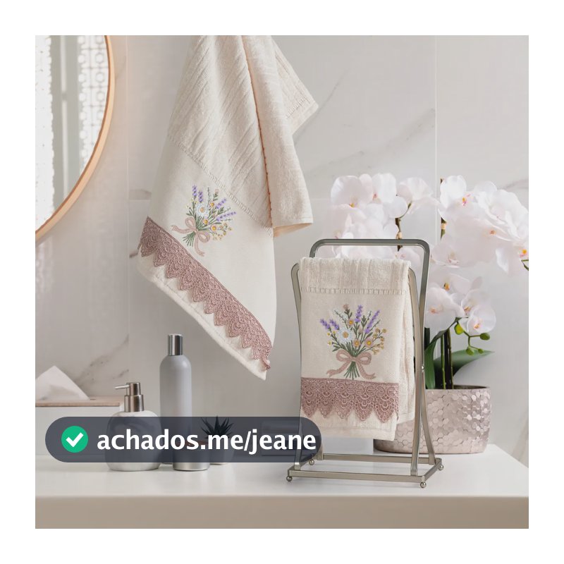 Kit Toalhas Karsten Bordada Rosto E Lavabo Grossa 400 G/m2 Salmão Claro Buquê