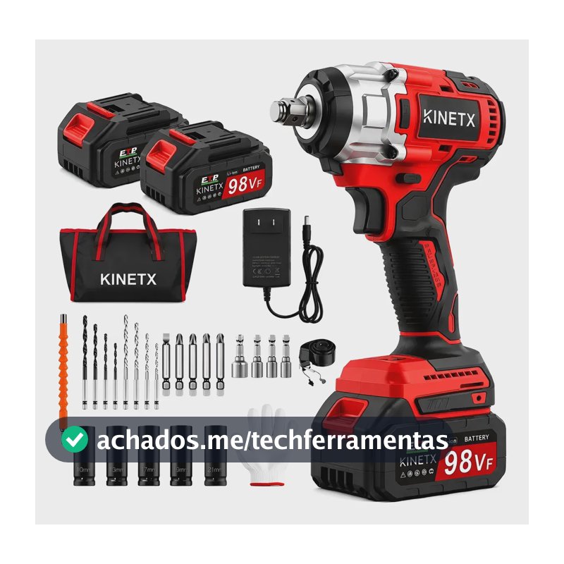 Chave Impacto 780nm Brushless Kit 2 Baterias Bolsa Kinetx Vermelho2 127/220v