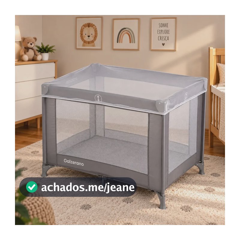 Berço Portátil Basic Cinza Galzerano Chiqueiro Cercado Bebê