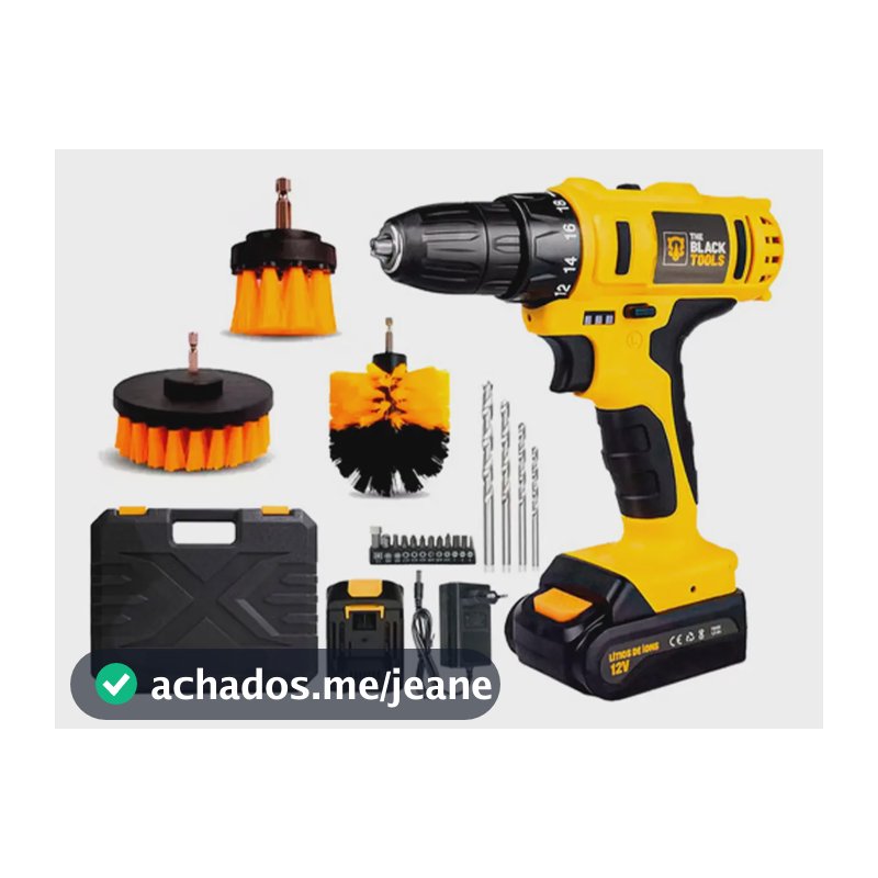 Parafusadeira Furadeira 12V 3/8” 10mm Bivolt 1350 Rpm + Kit Escovas Limpeza Pesada The Black Tools