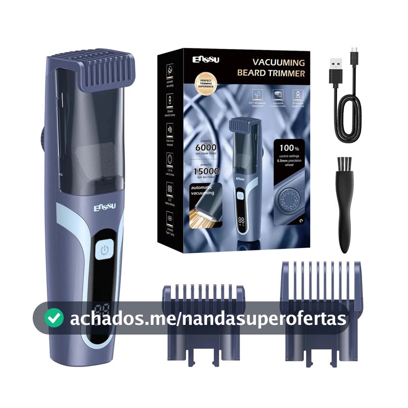 Aparador de Barba Enssu com Sucção a Vácuo e IPX7, Elétrico à Prova d'Água