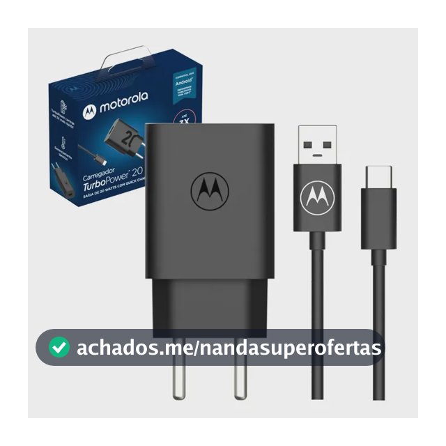 Motorola - Carregador Turbo Power 20W USB-C Tipo C - 3x Mais Rápido - Moto G15 G14 G35 G34 G56 G55 G54 G52 - C/ Cabo de 1 Metro