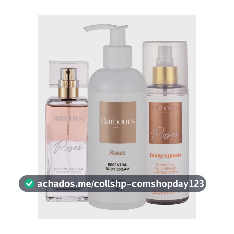Kit Body Splash Hidratante Corporal Perfume Capilar Roses Barbour's Beauty
