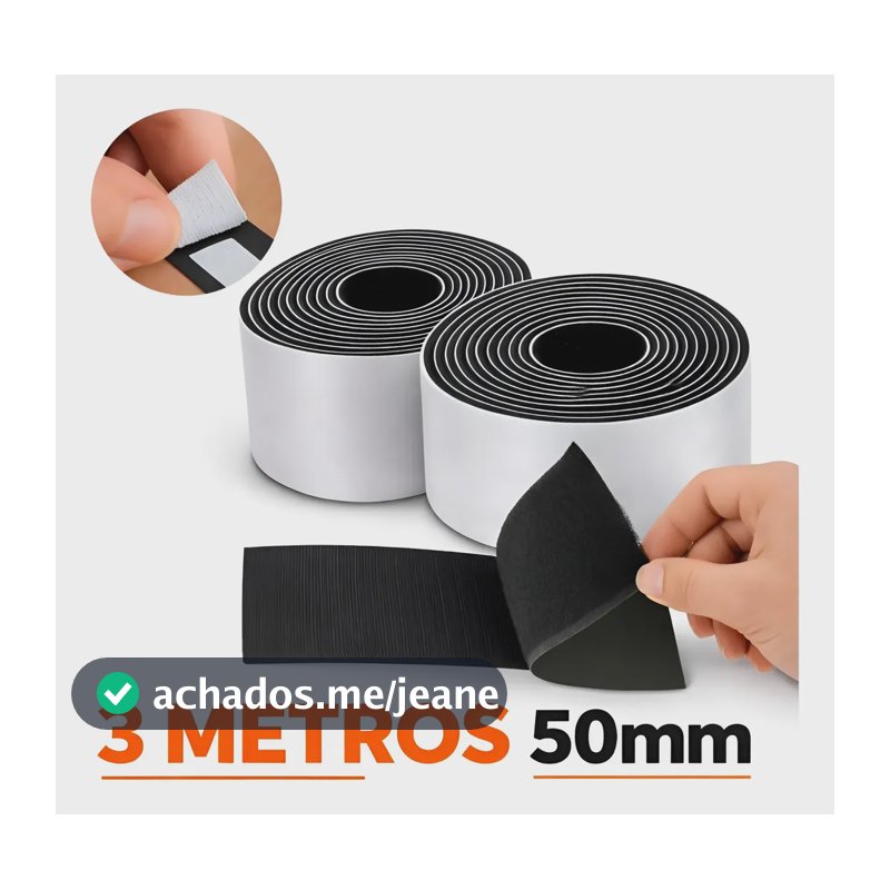 Fecho Adesivo 3 Metros 50mm Largo Autoadesivo Forte Preto Preto