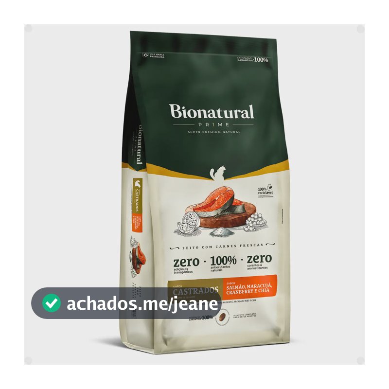 Ração Bionatural Prime Gatos Castrados Sabor Salmão 7,5kg