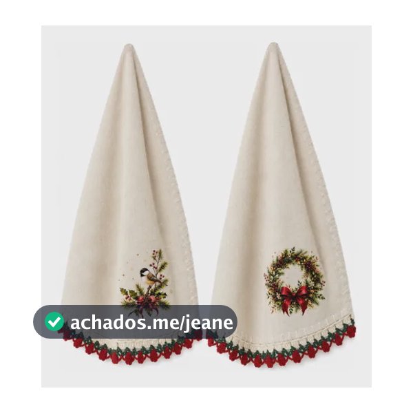 Kit 2 Panos De Prato Natalinos Com Bico De Crochê Artesanal Cru Natal