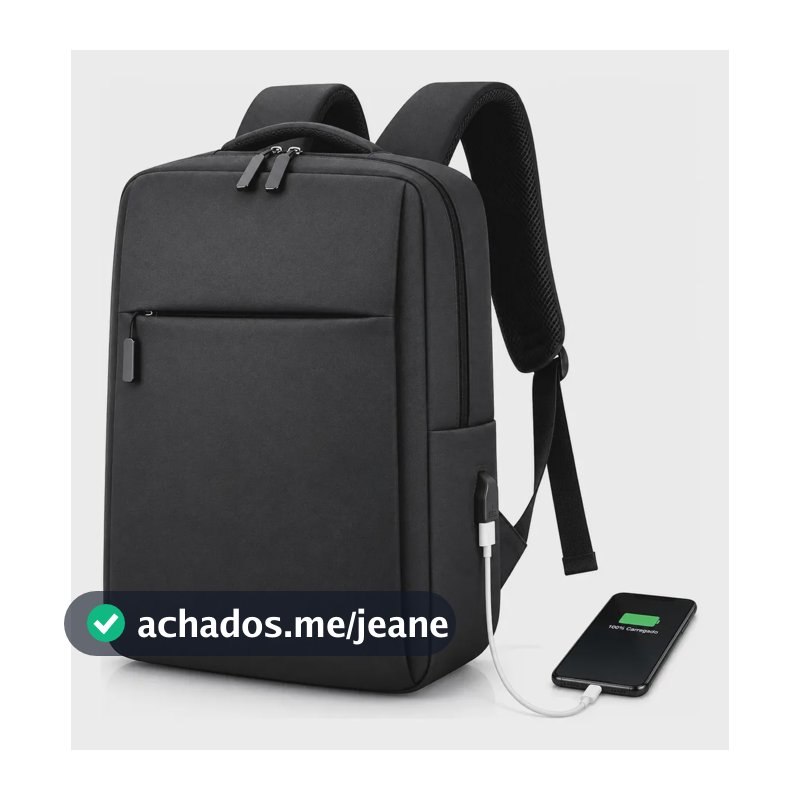 Mochila Notebook 15.6 Executiva Usb Reforçada Impermeável Preto Liso