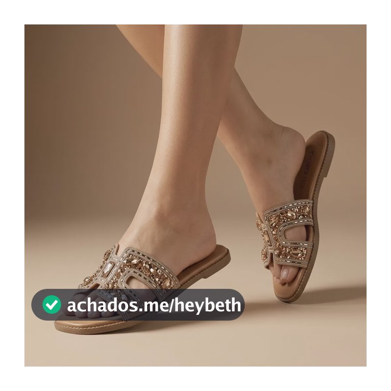 Sandália Rasteira Feminina Beira Rio Com Pedrarias Confort Camel Escopia Multi Com Pedrarias 38 Br