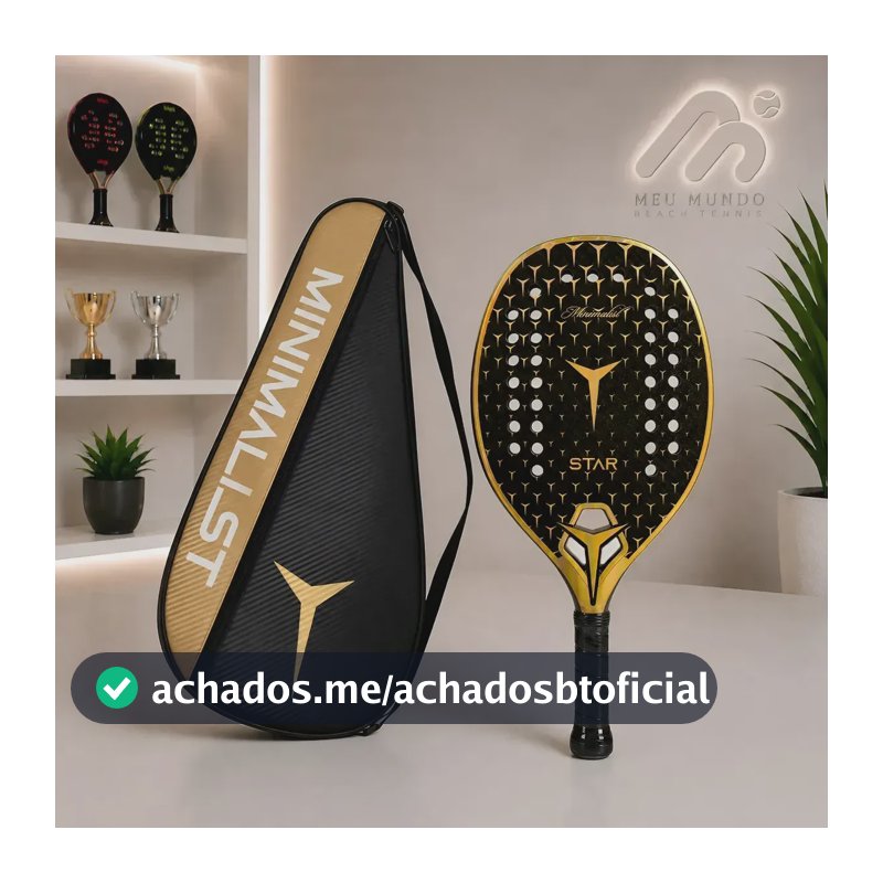 Raquete Beach Tennis Minimalist Star 2026 Carbono 3k Dourado + Capa Premium