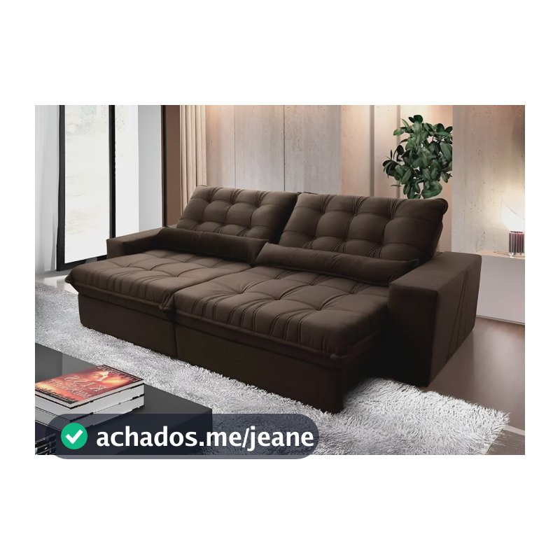 Sofá Retrátil Reclinável Zurique 2,70m Suede Velut Marrom Molas no Assento - King House