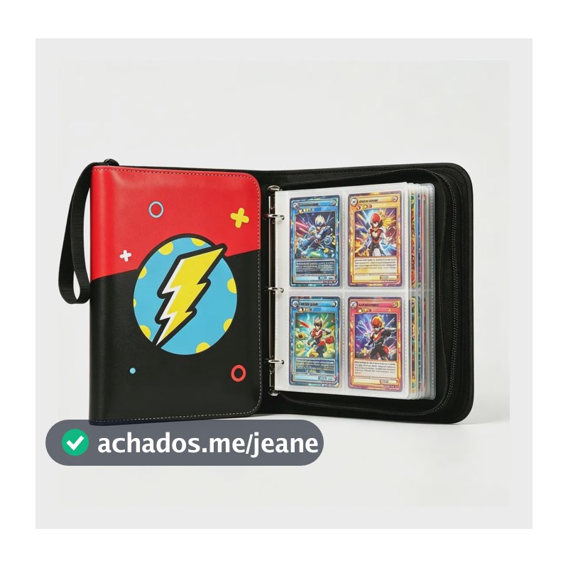 Álbum Fichário 400 Cards Tcg Pokémon Magic Yugioh Com Zíper Preto E Vermelho