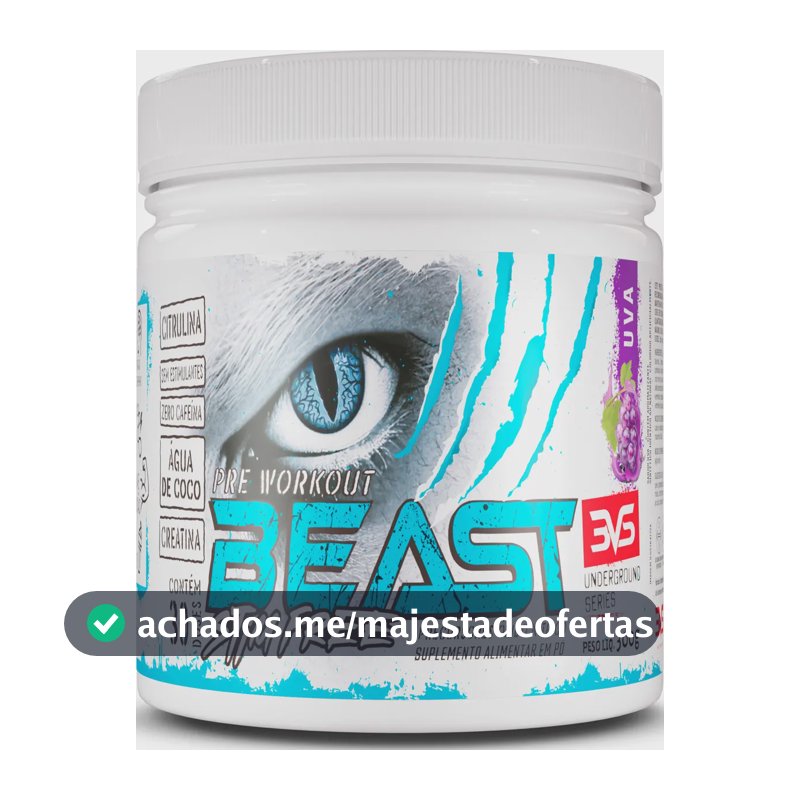 Pré Treino Sem Cafeína Beast 300g - Sabor Uva - Fórmula Exclusiva Com Citrulina, Beta Alanina, Creatina, Água De Coco, Arginina, Taurina E Tirosina