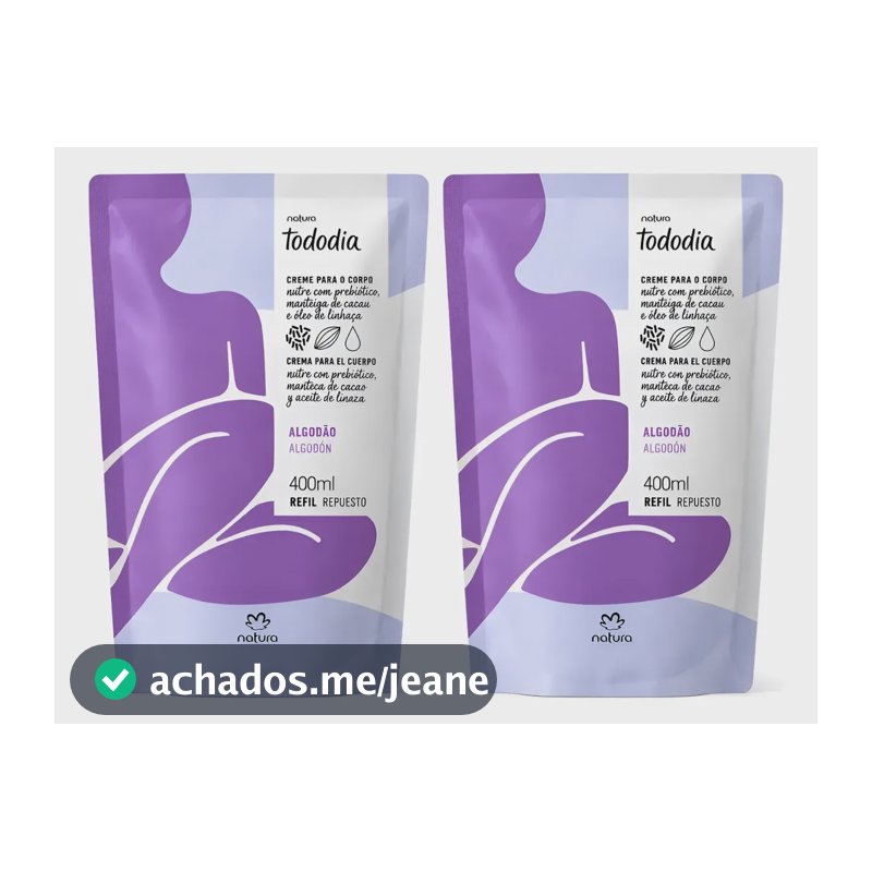 Kit 2 Refil Creme Corporal Tododia Algodão 400ml Natura