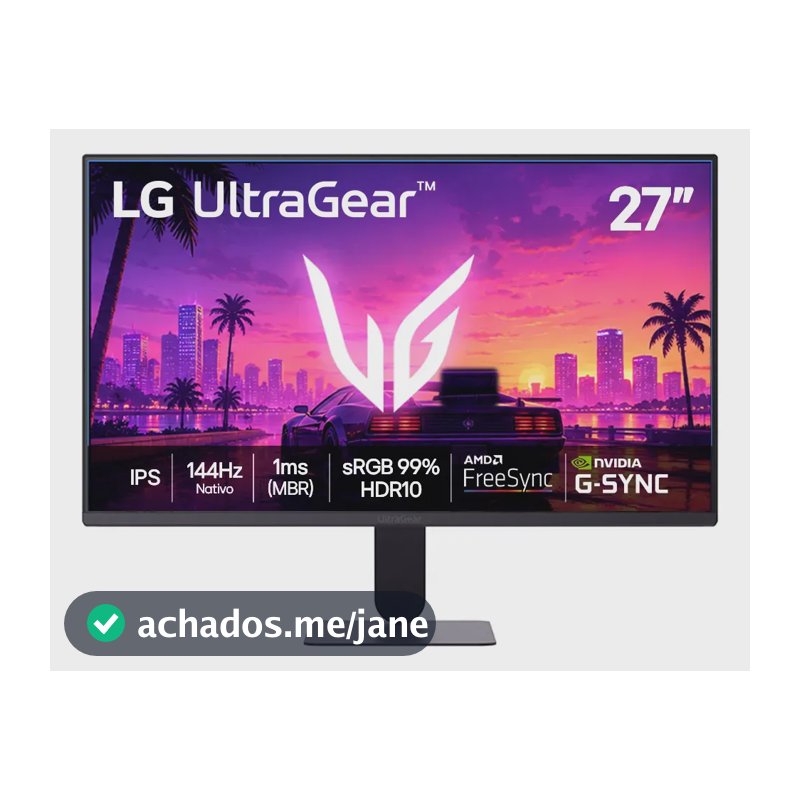 LG UltraGear Monitor Gamer 27" IPS, 144Hz Nativo, 1ms (MBR), Full HD (1920x1080), HDR10, NVIDIA G-SYNC, AMD FreeSync, Preto - 27G411B
