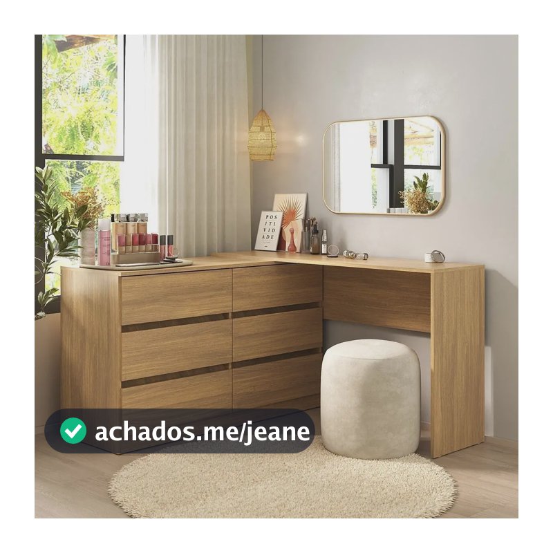 Penteadeira de Canto 120cm 6 Gavetas Flex Multimóveis MP4404 Madeirado
