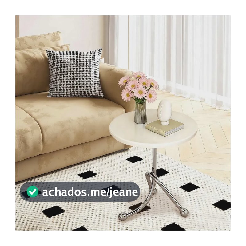 Mesa Lateral Redonda de Madeira e Metal para Sala e Quarto com 40 cm