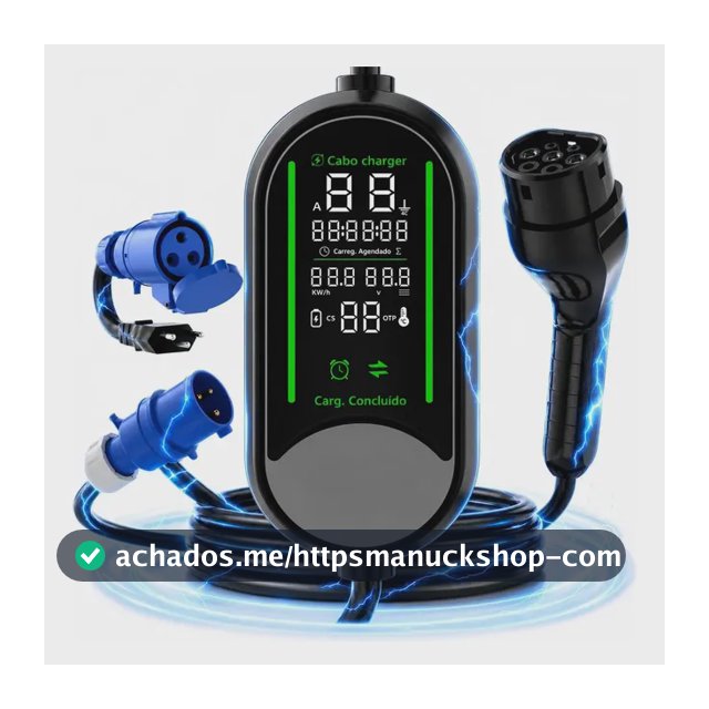 Carregador Veicular Kuerl 7KW Portátil, de 32A e com Tela LCD Grande