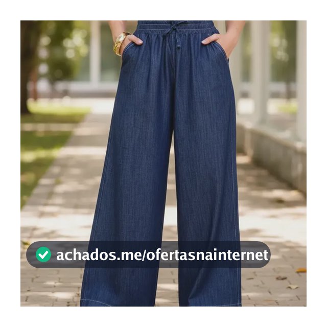 Calça Jeans Feminina Pantalona Wide Leg Com Elástico No Cós